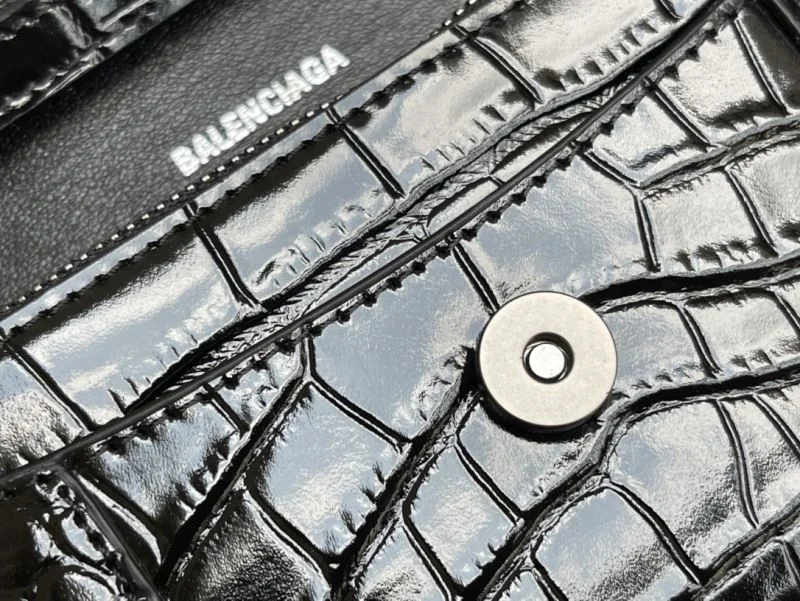 Seasonal Balenciaga Hourglass Crocodile Black Buckle Chain Bag 38285