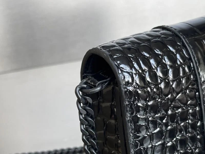 Seasonal Balenciaga Hourglass Crocodile Black Buckle Chain Bag 38285