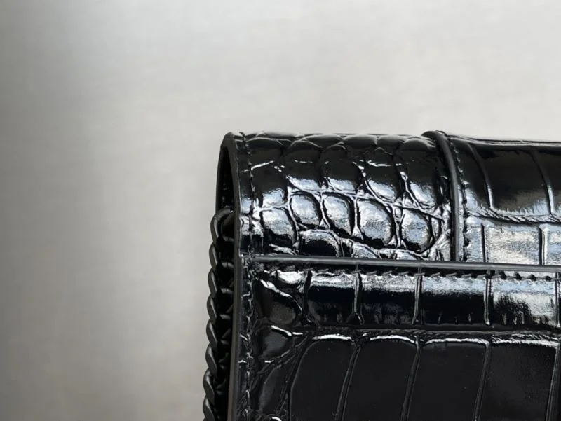Seasonal Balenciaga Hourglass Crocodile Black Buckle Chain Bag 38285