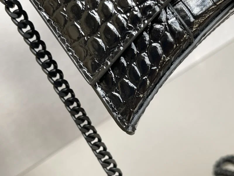 Seasonal Balenciaga Hourglass Crocodile Black Buckle Chain Bag 38285