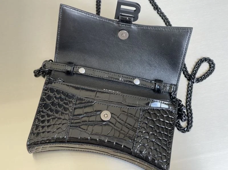 Seasonal Balenciaga Hourglass Crocodile Black Buckle Chain Bag 38285