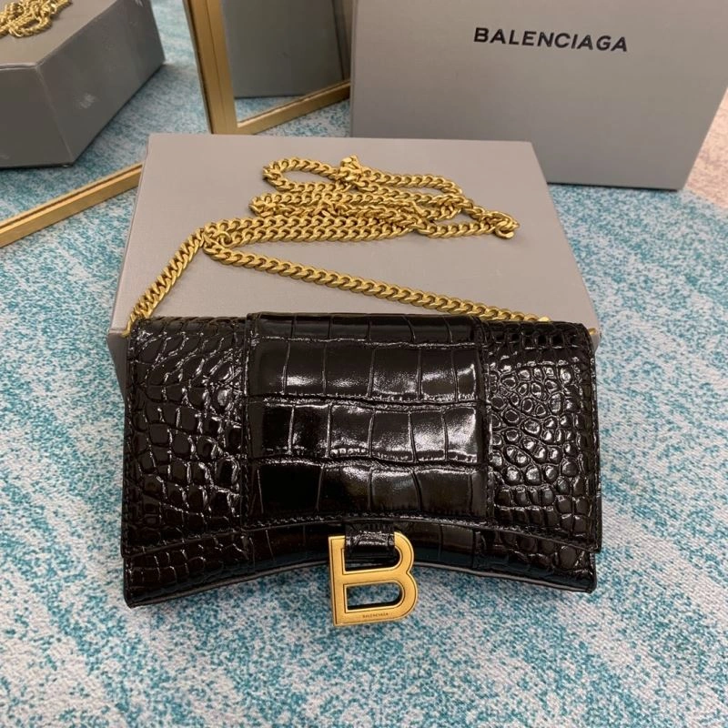 Balenciaga Hourglass Crocodile Chain Bag in Black Gold Unisex 72651