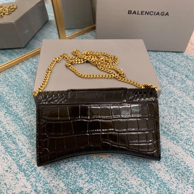 Balenciaga Hourglass Crocodile Chain Bag in Black Gold Unisex 72651