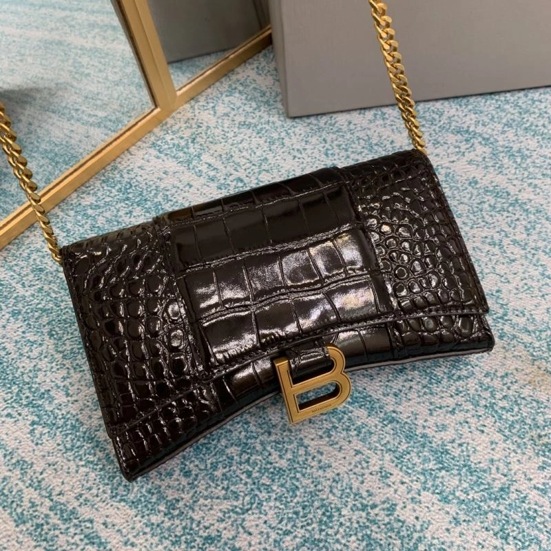 Balenciaga Hourglass Crocodile Chain Bag in Black Gold Unisex 72651