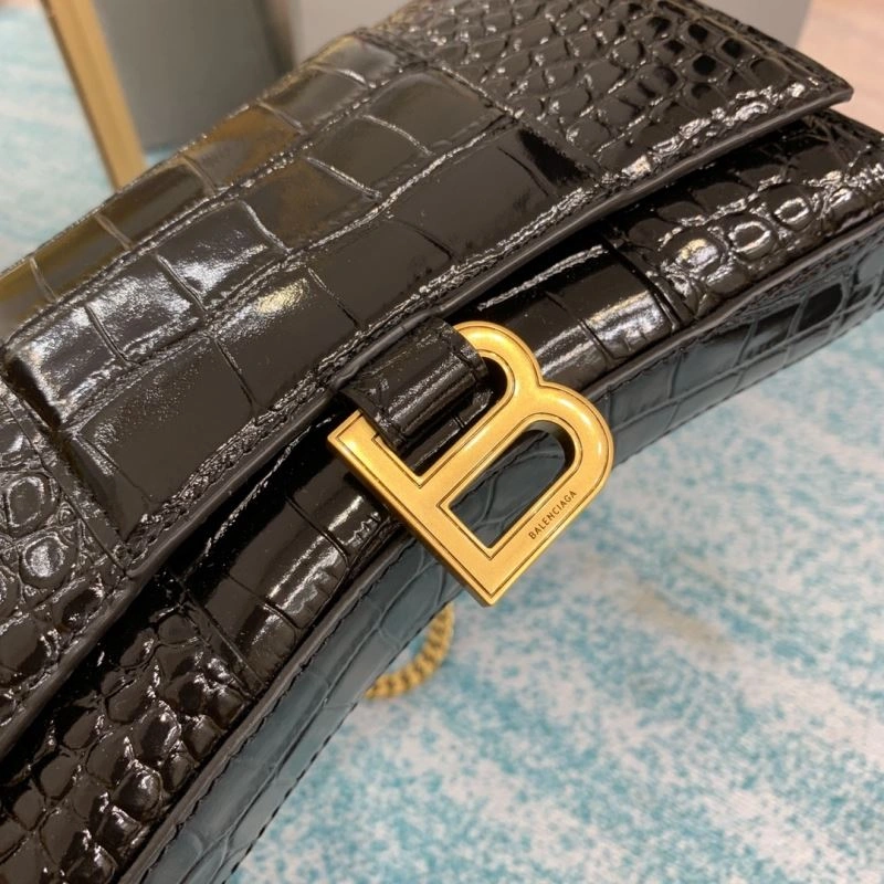 Balenciaga Hourglass Crocodile Chain Bag in Black Gold Unisex 72651