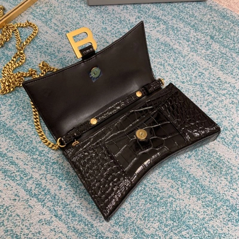 Balenciaga Hourglass Crocodile Chain Bag in Black Gold Unisex 72651