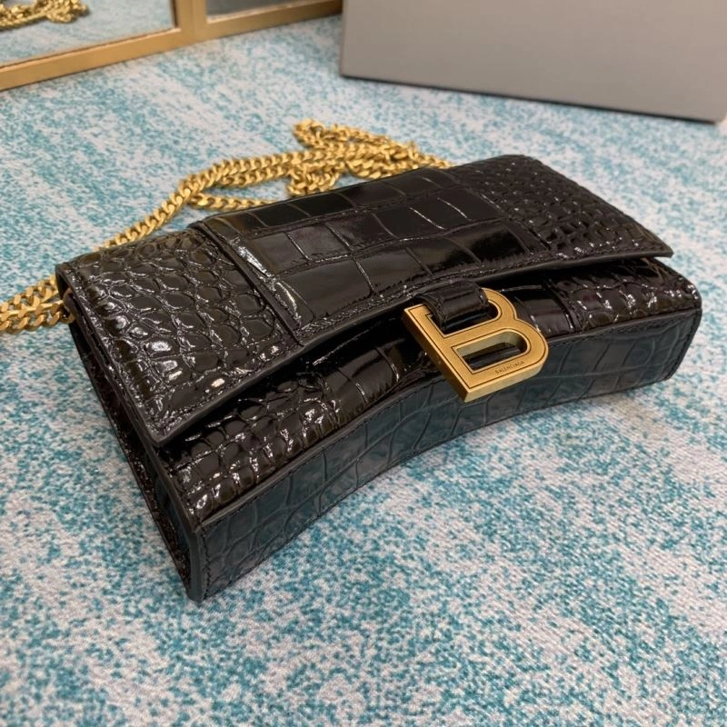 Balenciaga Hourglass Crocodile Chain Bag in Black Gold Unisex 72651