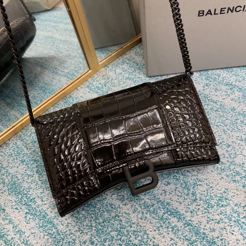 Sustainable Balenciaga Hourglass Crocodile Chain Bag with B-Pull Tab 72610