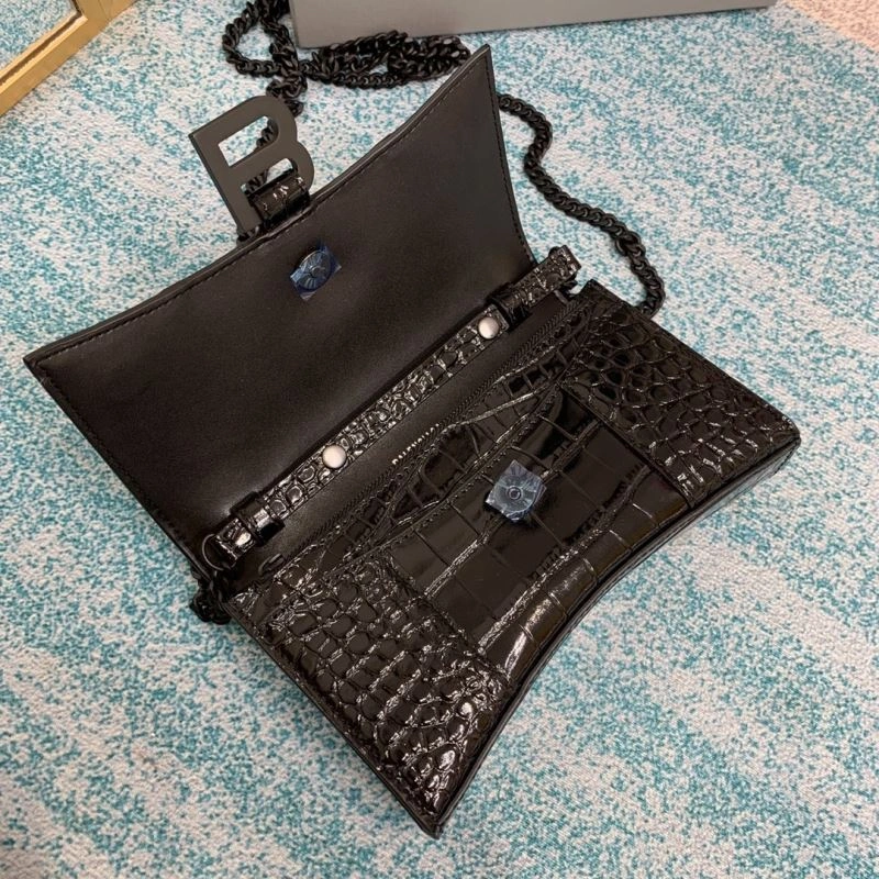 Sustainable Balenciaga Hourglass Crocodile Chain Bag with B-Pull Tab 72610