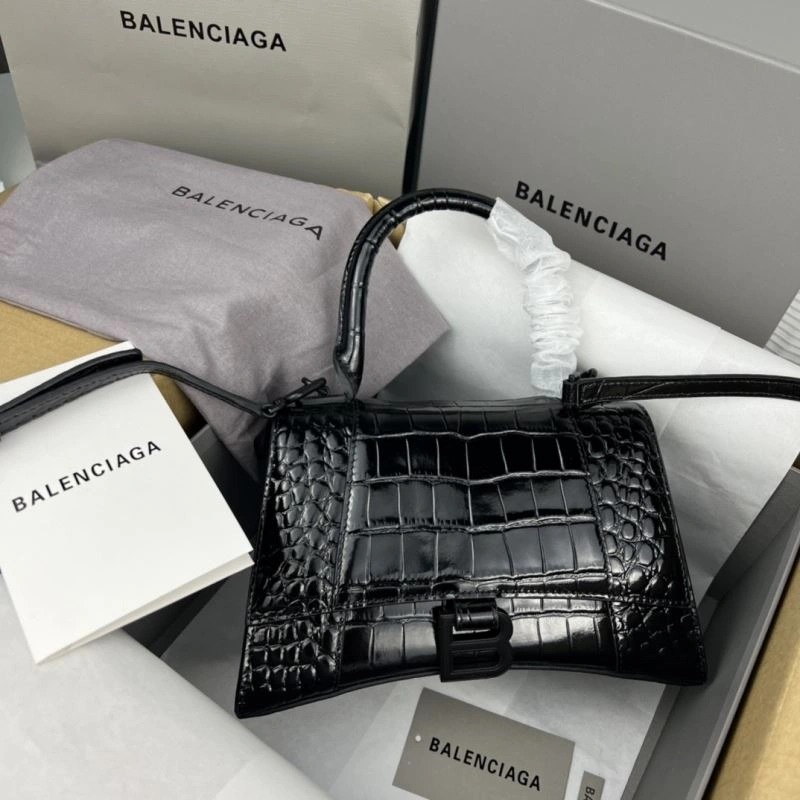 Balenciaga Hourglass Crocodile Pattern Bag - Black Buckle Thermal 78711