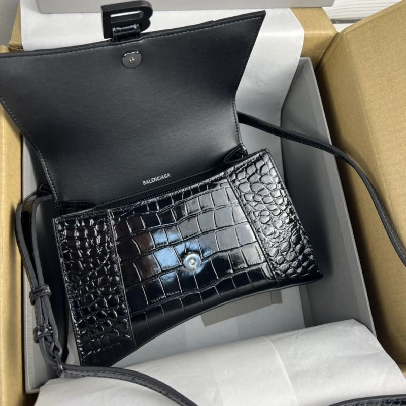 Balenciaga Hourglass Crocodile Pattern Bag - Black Buckle Thermal 78711