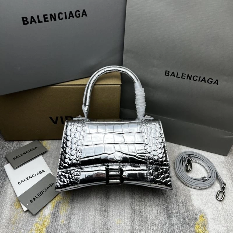 Balenciaga Hourglass Crocodile Pattern Bag - Silver Edition Minimalist 78708