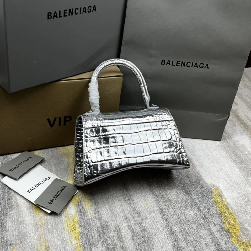 Balenciaga Hourglass Crocodile Pattern Bag - Silver Edition Minimalist 78708