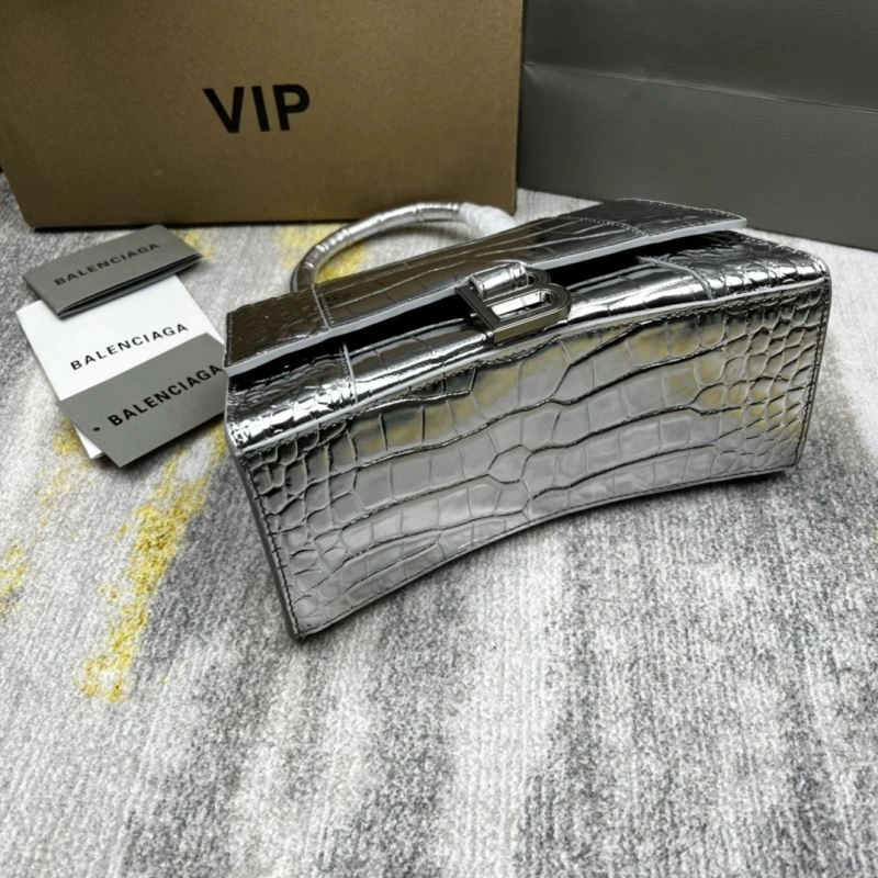 Balenciaga Hourglass Crocodile Pattern Bag - Silver Edition Minimalist 78708