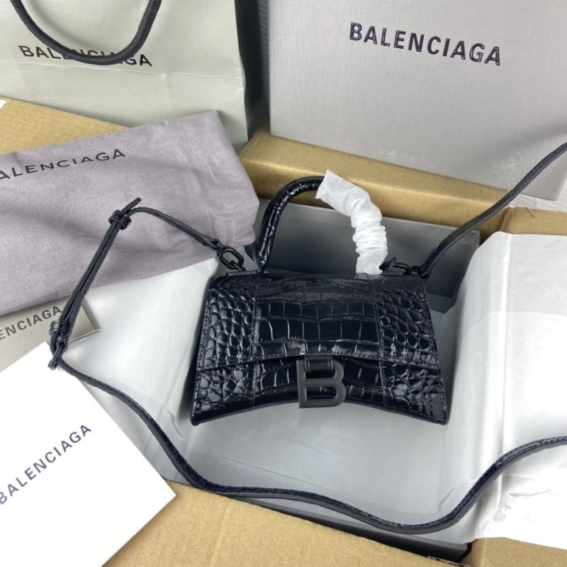 Balenciaga Hourglass Crocodile Pattern Bag with Black Buckle ZipUp 78719