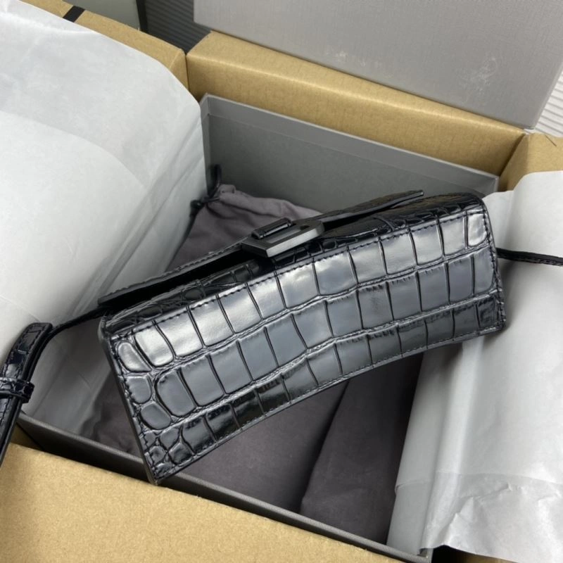 Balenciaga Hourglass Crocodile Pattern Bag with Black Buckle ZipUp 78719