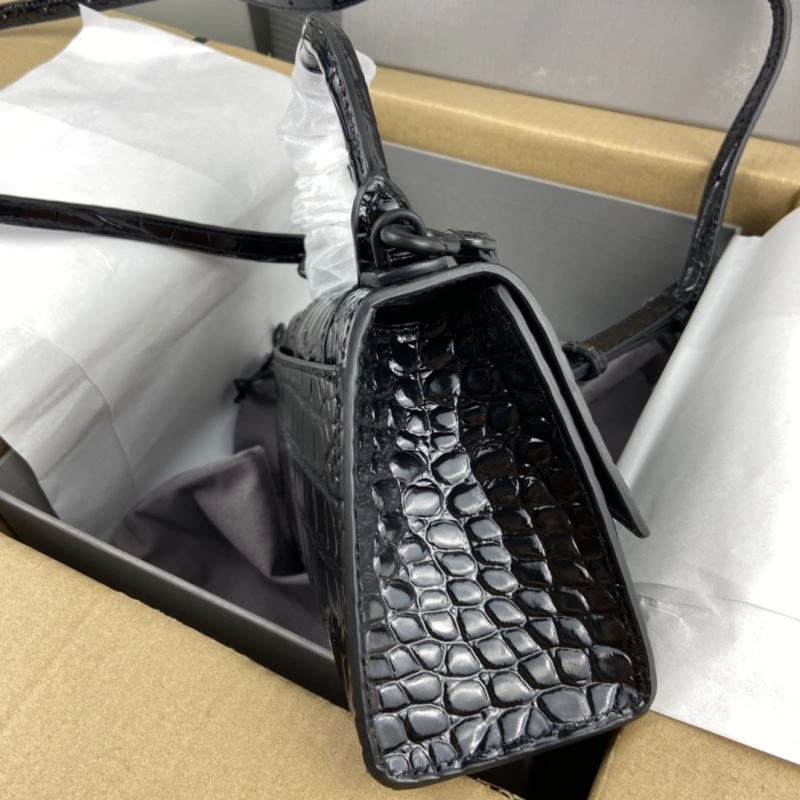 Balenciaga Hourglass Crocodile Pattern Bag with Black Buckle ZipUp 78719