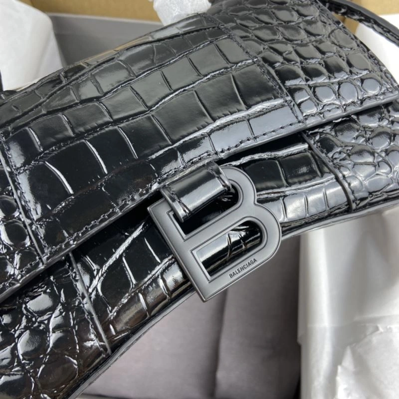 Balenciaga Hourglass Crocodile Pattern Bag with Black Buckle ZipUp 78719