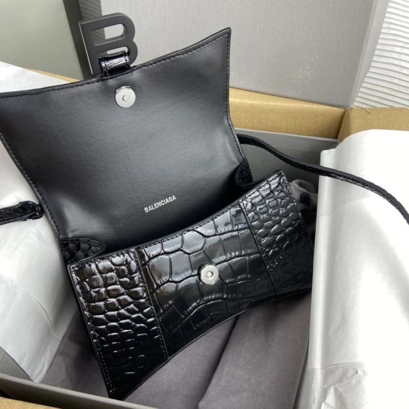 Balenciaga Hourglass Crocodile Pattern Bag with Black Buckle ZipUp 78719