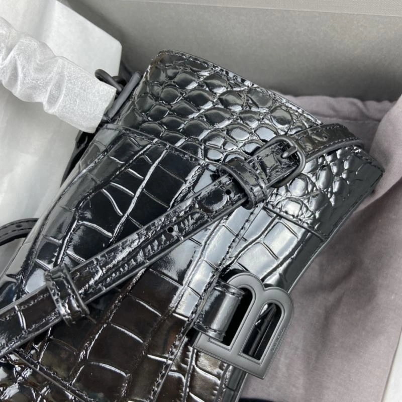 Balenciaga Hourglass Crocodile Pattern Bag with Black Buckle ZipUp 78719