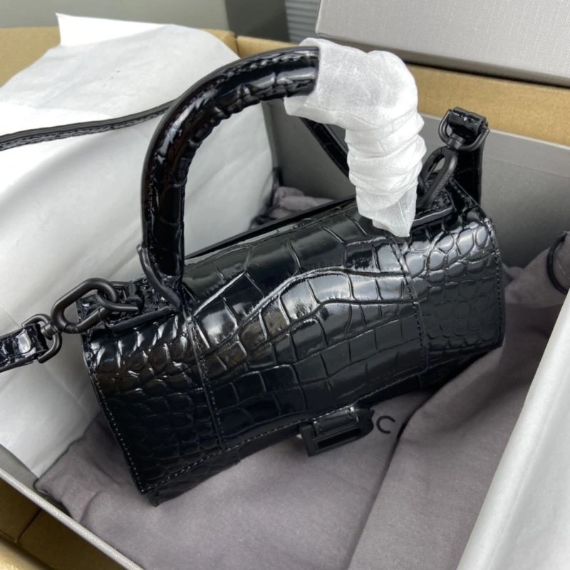 Balenciaga Hourglass Crocodile Pattern Bag with Black Buckle ZipUp 78719