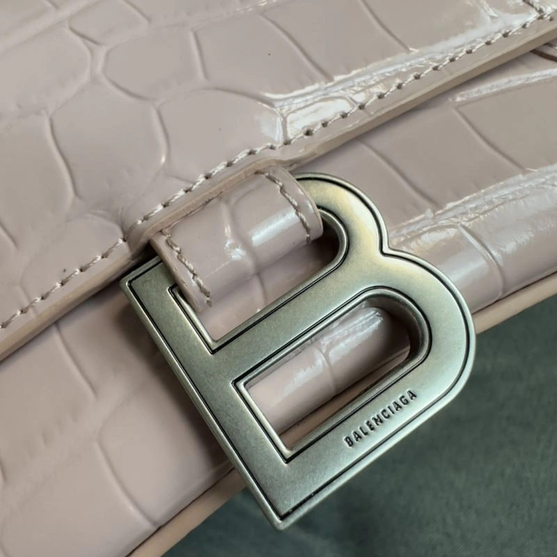 Fashionable Balenciaga Hourglass Crocodile Pattern Bag with Silver Buckle 70045