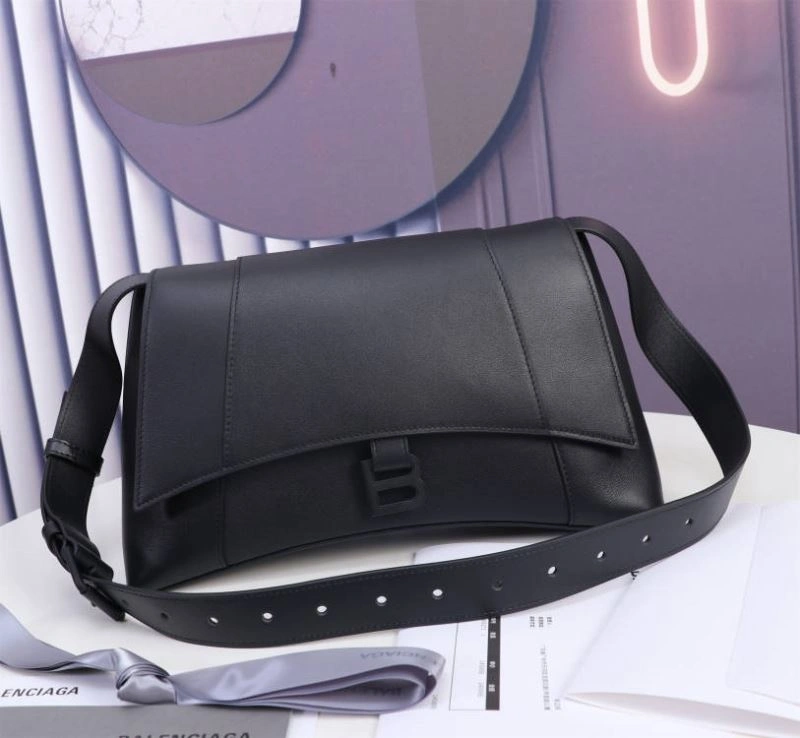 Modern Balenciaga Hourglass Curved Black Sand Timer Bag with Gun Buckle 75323