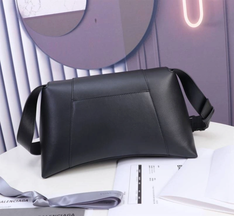 Modern Balenciaga Hourglass Curved Black Sand Timer Bag with Gun Buckle 75323