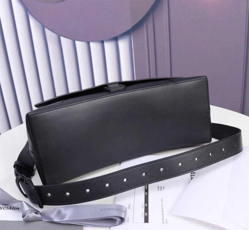 Modern Balenciaga Hourglass Curved Black Sand Timer Bag with Gun Buckle 75323
