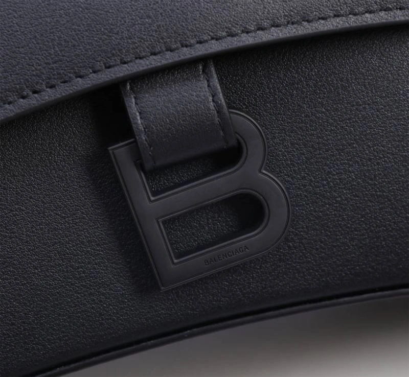 Modern Balenciaga Hourglass Curved Black Sand Timer Bag with Gun Buckle 75323