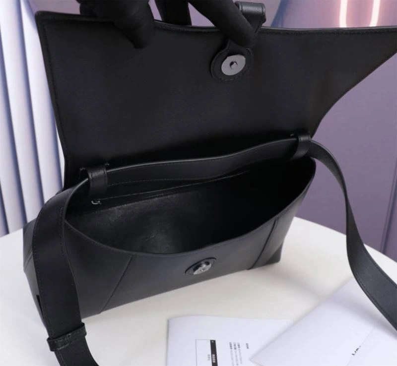 Modern Balenciaga Hourglass Curved Black Sand Timer Bag with Gun Buckle 75323