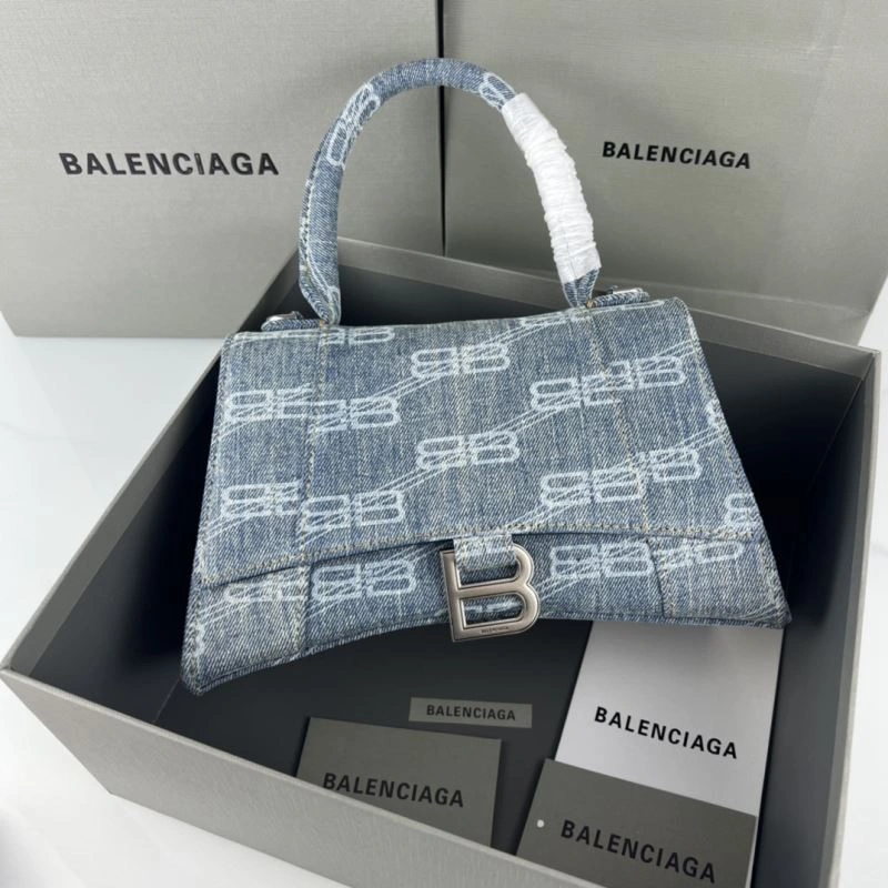Stretchable Balenciaga Hourglass Denim Blue Leather Bag -  Crescent Design 78684