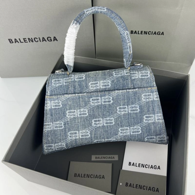 Stretchable Balenciaga Hourglass Denim Blue Leather Bag -  Crescent Design 78684