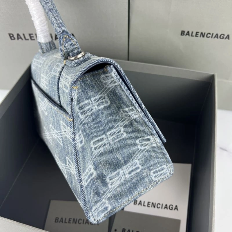 Stretchable Balenciaga Hourglass Denim Blue Leather Bag -  Crescent Design 78684