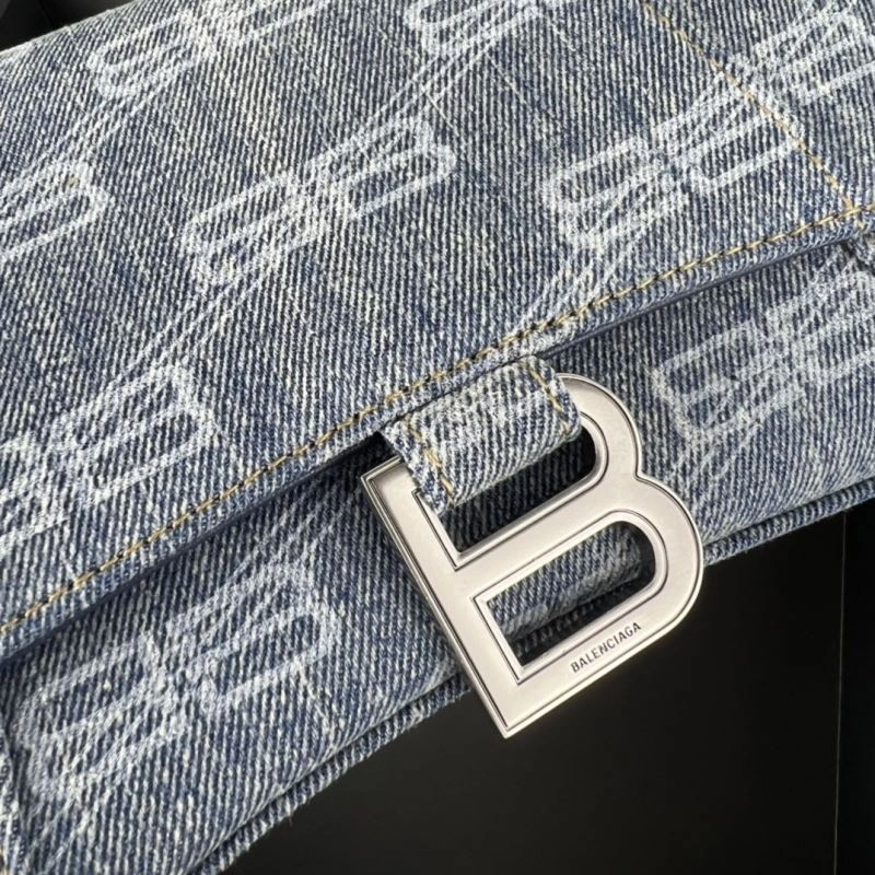 Stretchable Balenciaga Hourglass Denim Blue Leather Bag -  Crescent Design 78684