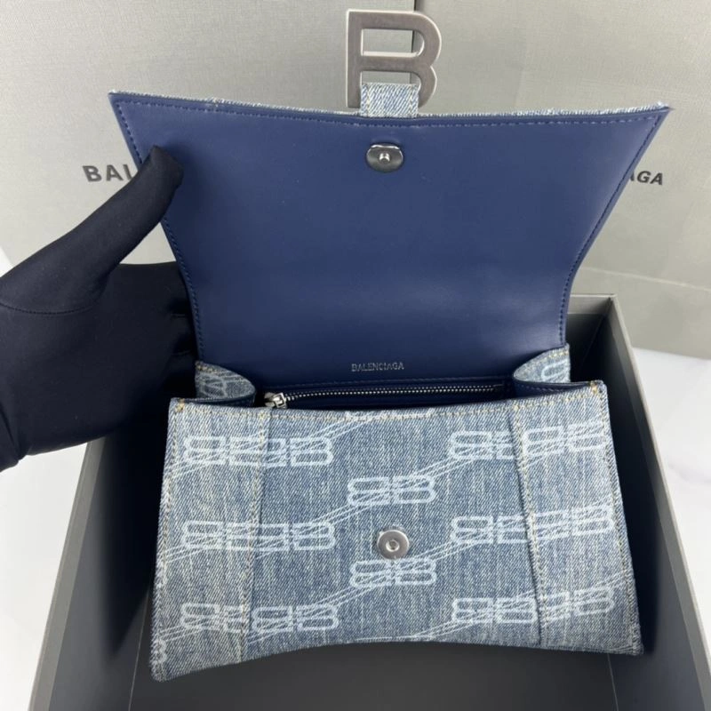 Stretchable Balenciaga Hourglass Denim Blue Leather Bag -  Crescent Design 78684