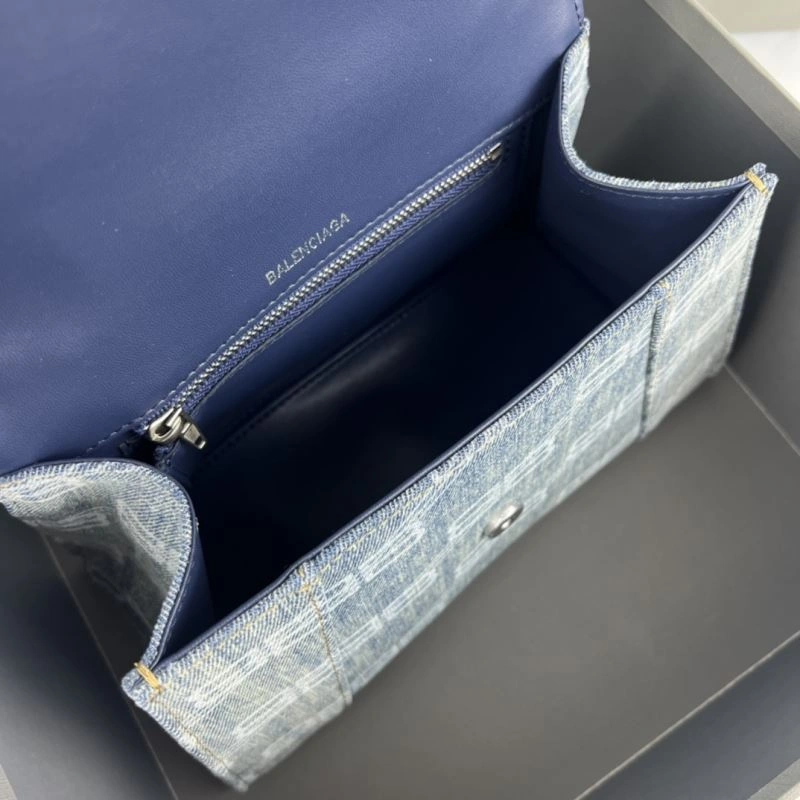 Stretchable Balenciaga Hourglass Denim Blue Leather Bag -  Crescent Design 78684