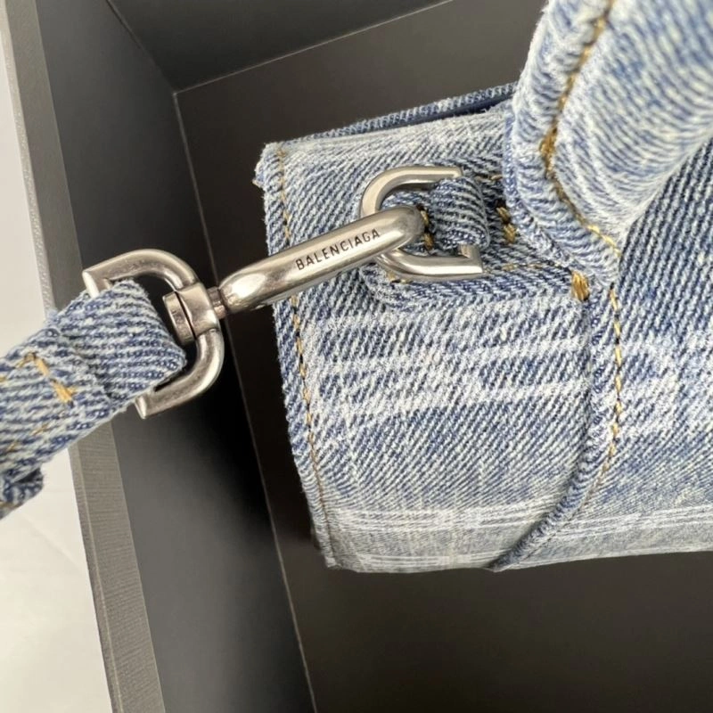 Stretchable Balenciaga Hourglass Denim Blue Leather Bag -  Crescent Design 78684