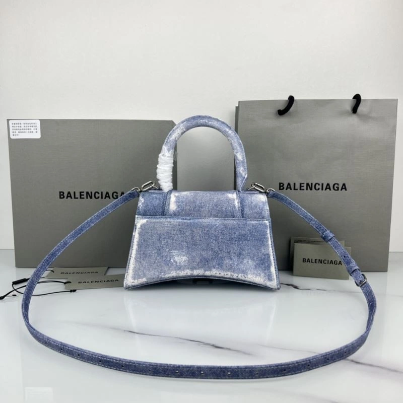 Refined Balenciaga Hourglass Denim Blue Leather Bag -  Curved Design 78680