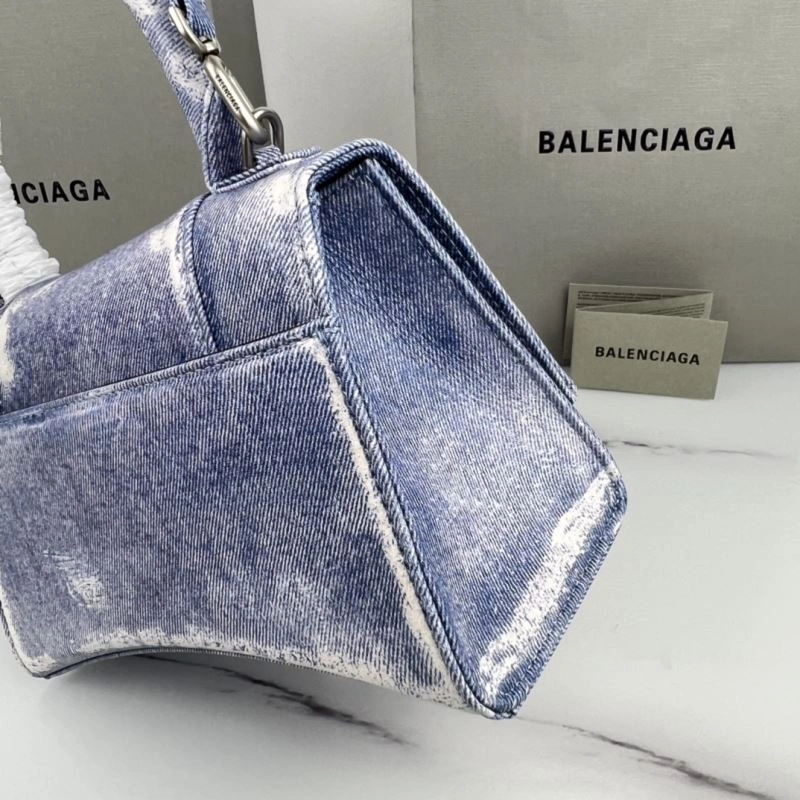 Refined Balenciaga Hourglass Denim Blue Leather Bag -  Curved Design 78680