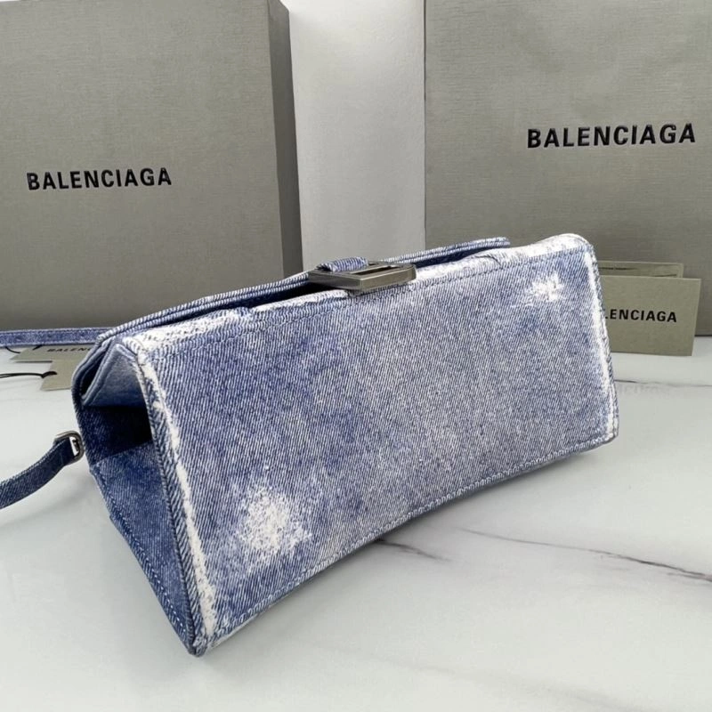 Refined Balenciaga Hourglass Denim Blue Leather Bag -  Curved Design 78680