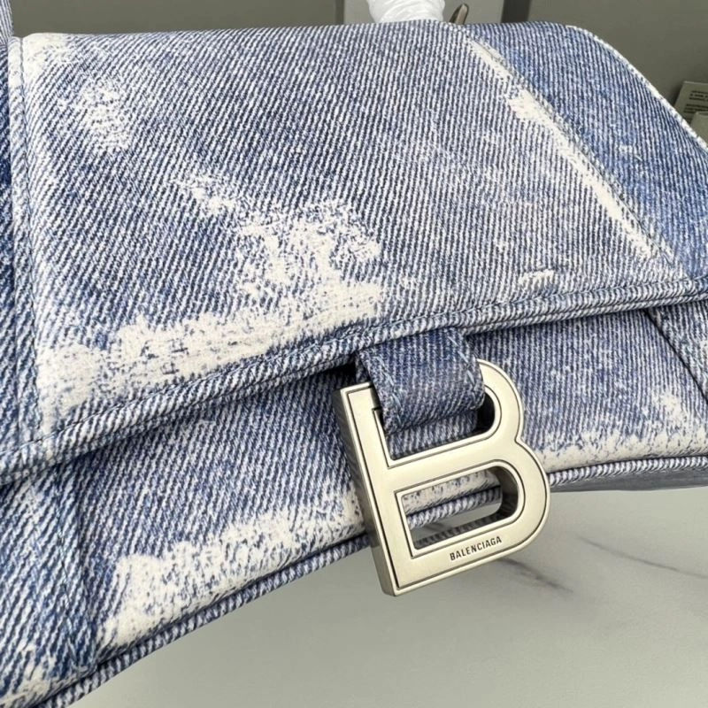 Refined Balenciaga Hourglass Denim Blue Leather Bag -  Curved Design 78680