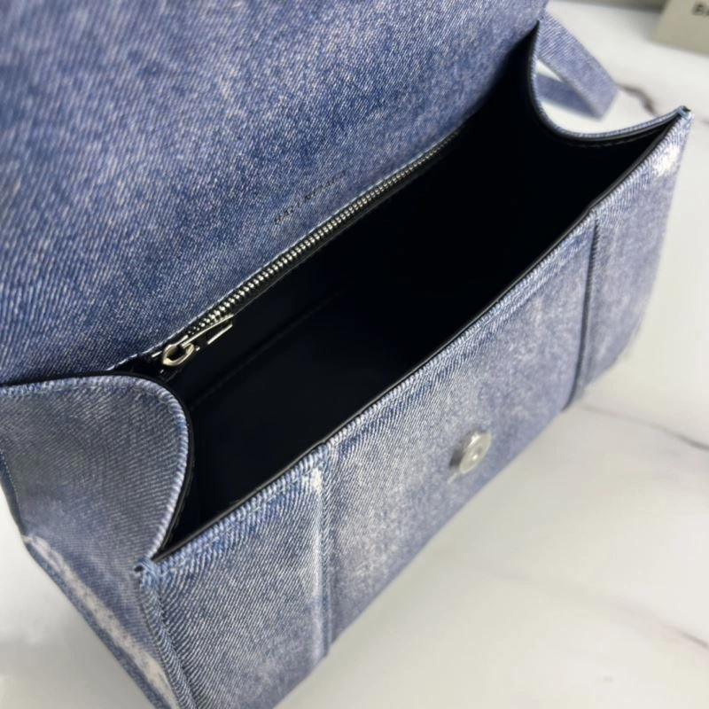 Refined Balenciaga Hourglass Denim Blue Leather Bag -  Curved Design 78680