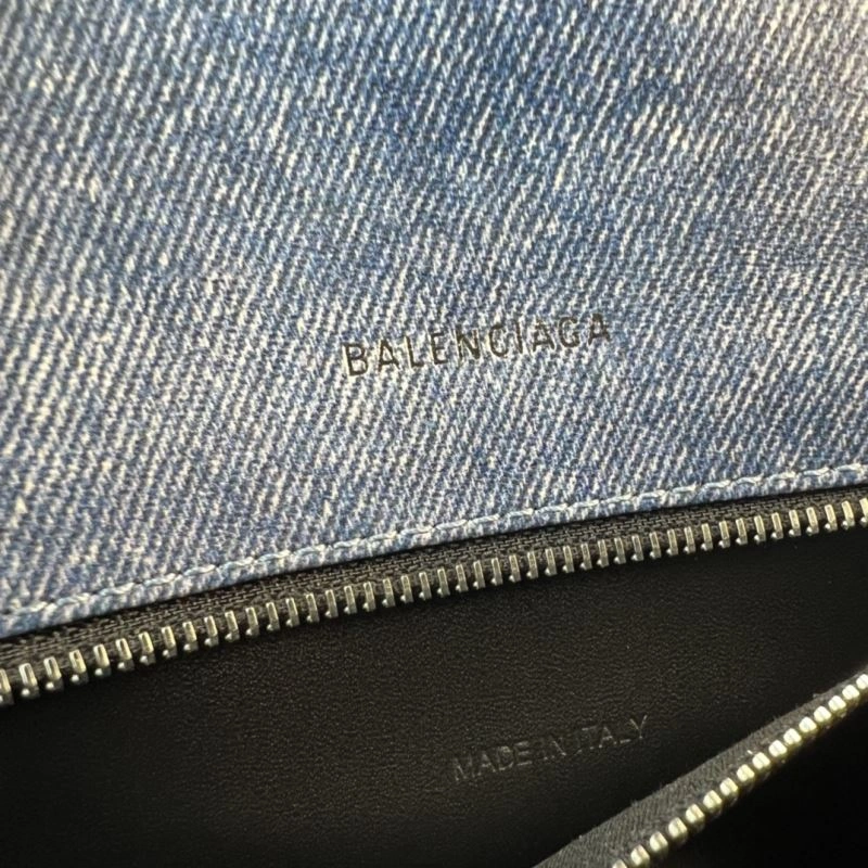 Refined Balenciaga Hourglass Denim Blue Leather Bag -  Curved Design 78680