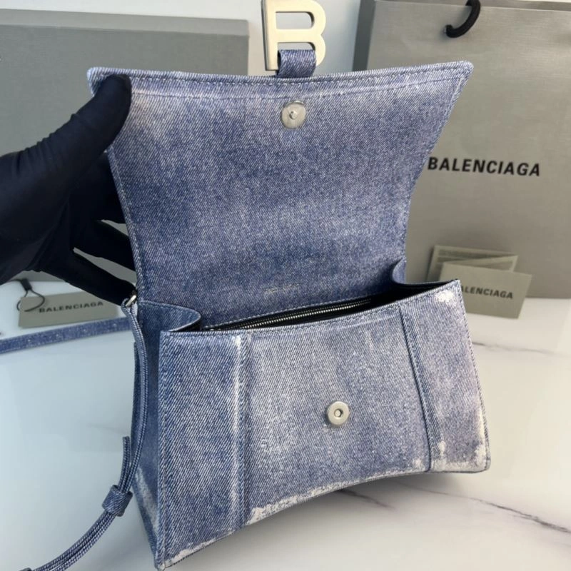 Refined Balenciaga Hourglass Denim Blue Leather Bag -  Curved Design 78680