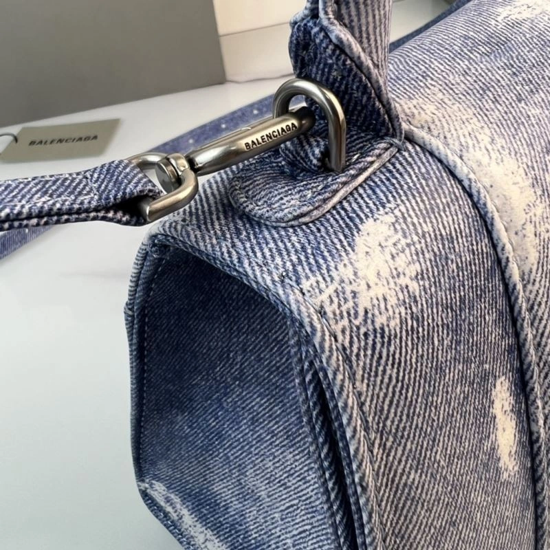 Refined Balenciaga Hourglass Denim Blue Leather Bag -  Curved Design 78680