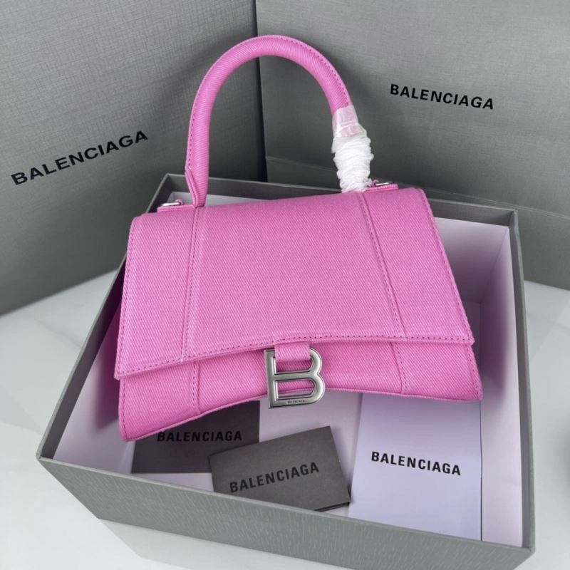 Balenciaga Hourglass Denim Pink Leather Bag -  Curved Design Chic 78696