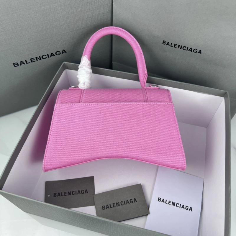 Balenciaga Hourglass Denim Pink Leather Bag -  Curved Design Chic 78696