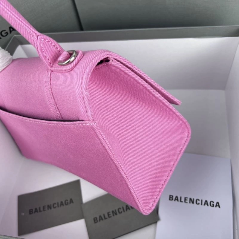 Balenciaga Hourglass Denim Pink Leather Bag -  Curved Design Chic 78696