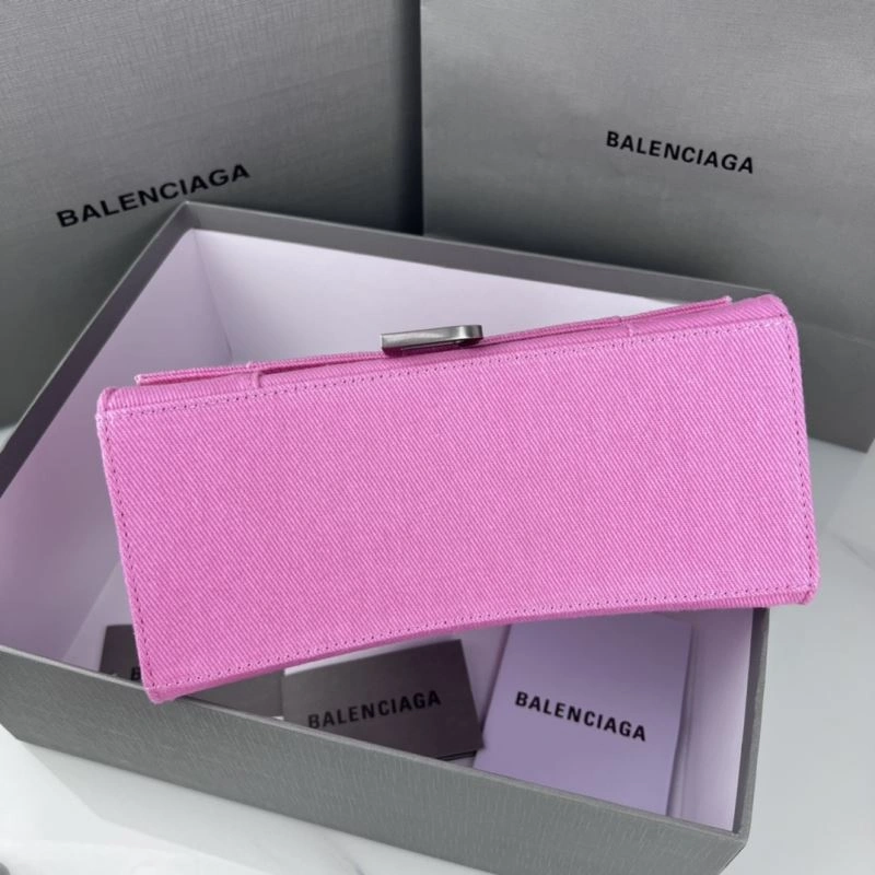 Balenciaga Hourglass Denim Pink Leather Bag -  Curved Design Chic 78696